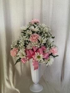Memorial Vase Pink and White – MARTHA'S FLOWER & GIFT SHOP, Bushnell FL
