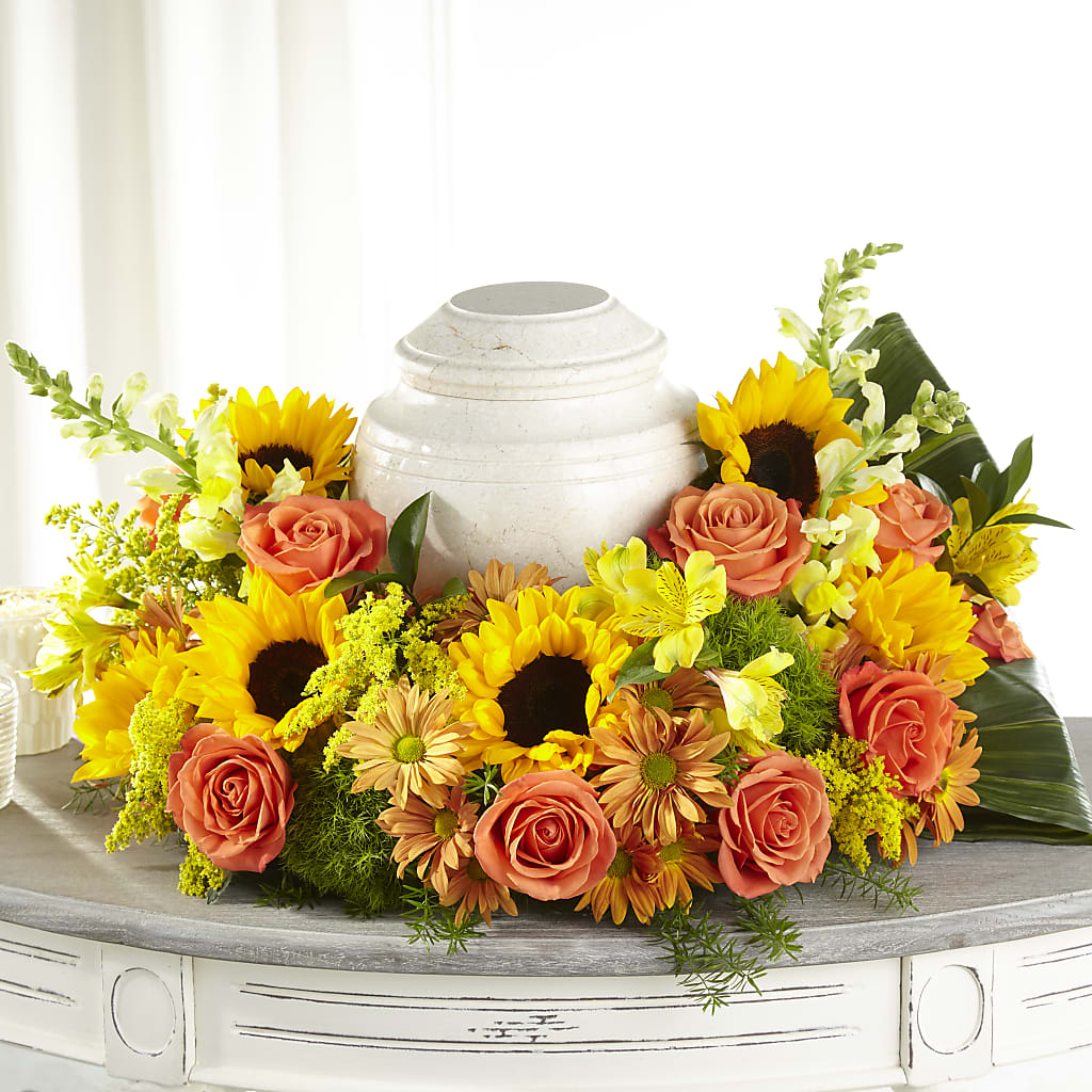 Faithful Sunflower Cremation Adornment – MARTHA'S FLOWER & GIFT SHOP, Bushnell FL