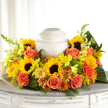 Faithful Sunflower Cremation Adornment – MARTHA'S FLOWER & GIFT SHOP, Bushnell FL